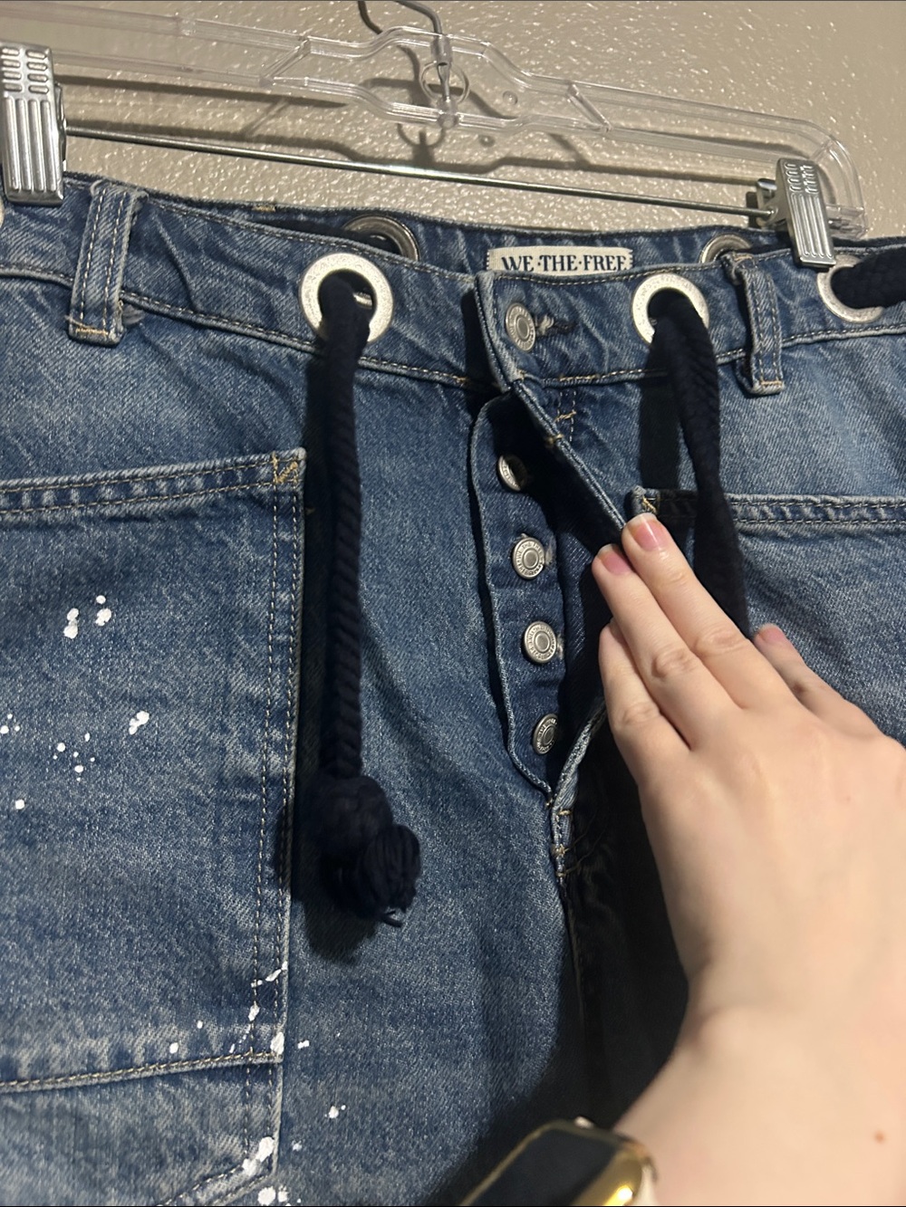 Free People We The Free Moxie Low Slung Pull On Barrel Jeans Timeless Blue 26 - Picture 6 of 14